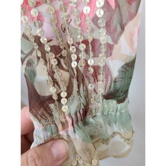 Anthropologie Ranna Gill Womens Top Small Floral Bow Tie Sequined Cottage BOHO - Picture 7 of 11